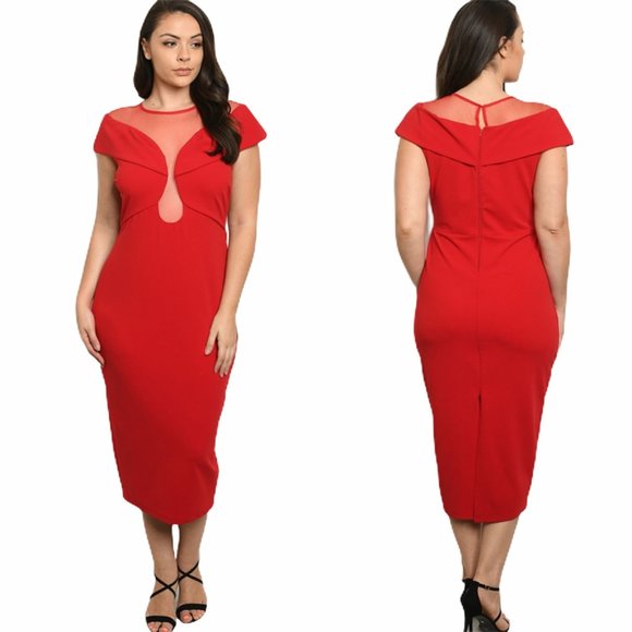 Dresses & Skirts - 1X 2X Plus Size Red Mesh Top Dress